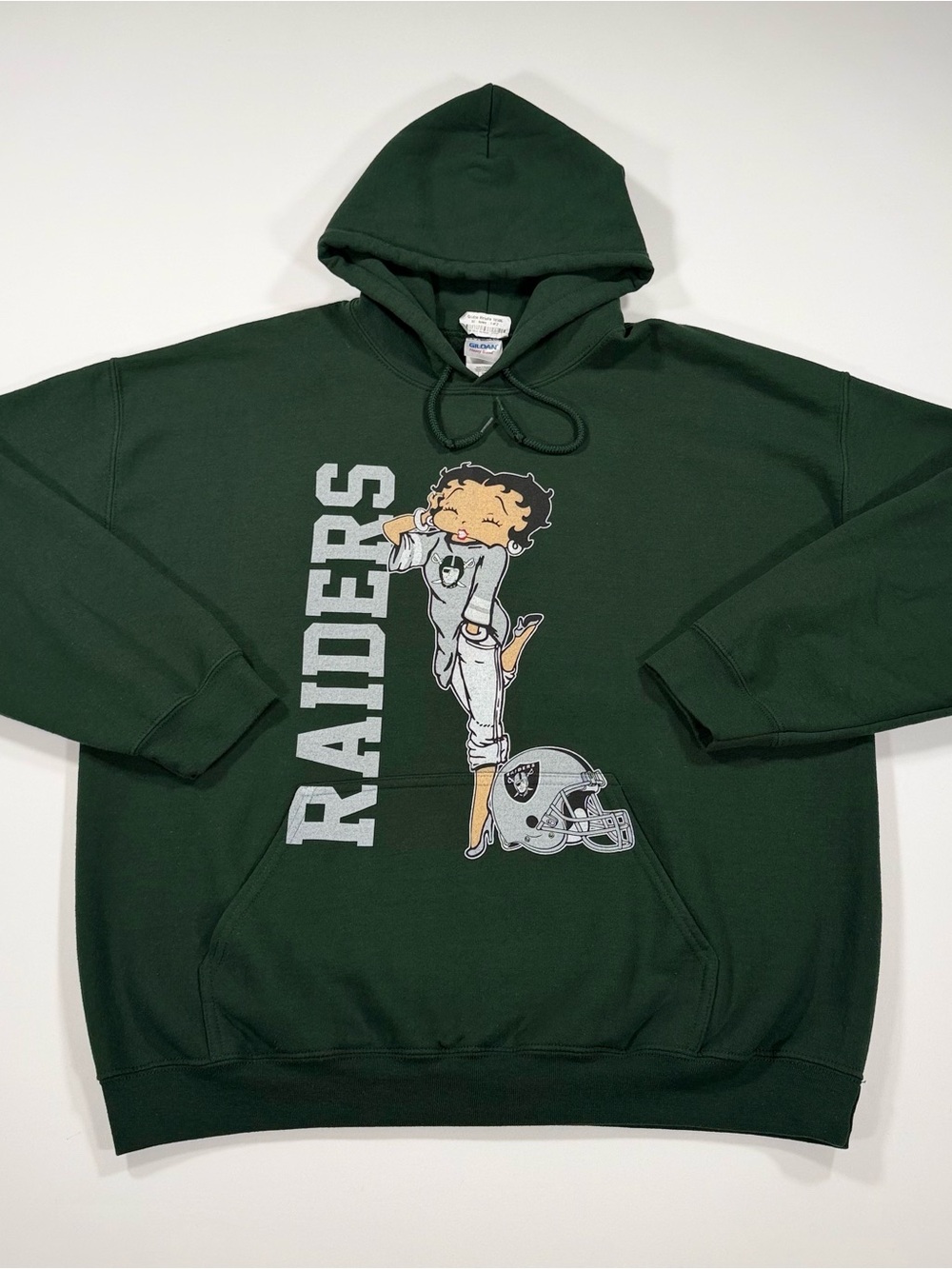Betty Boop Raiders Graphic Hoodie XL Forest Green Vintage Style Gildan 18500